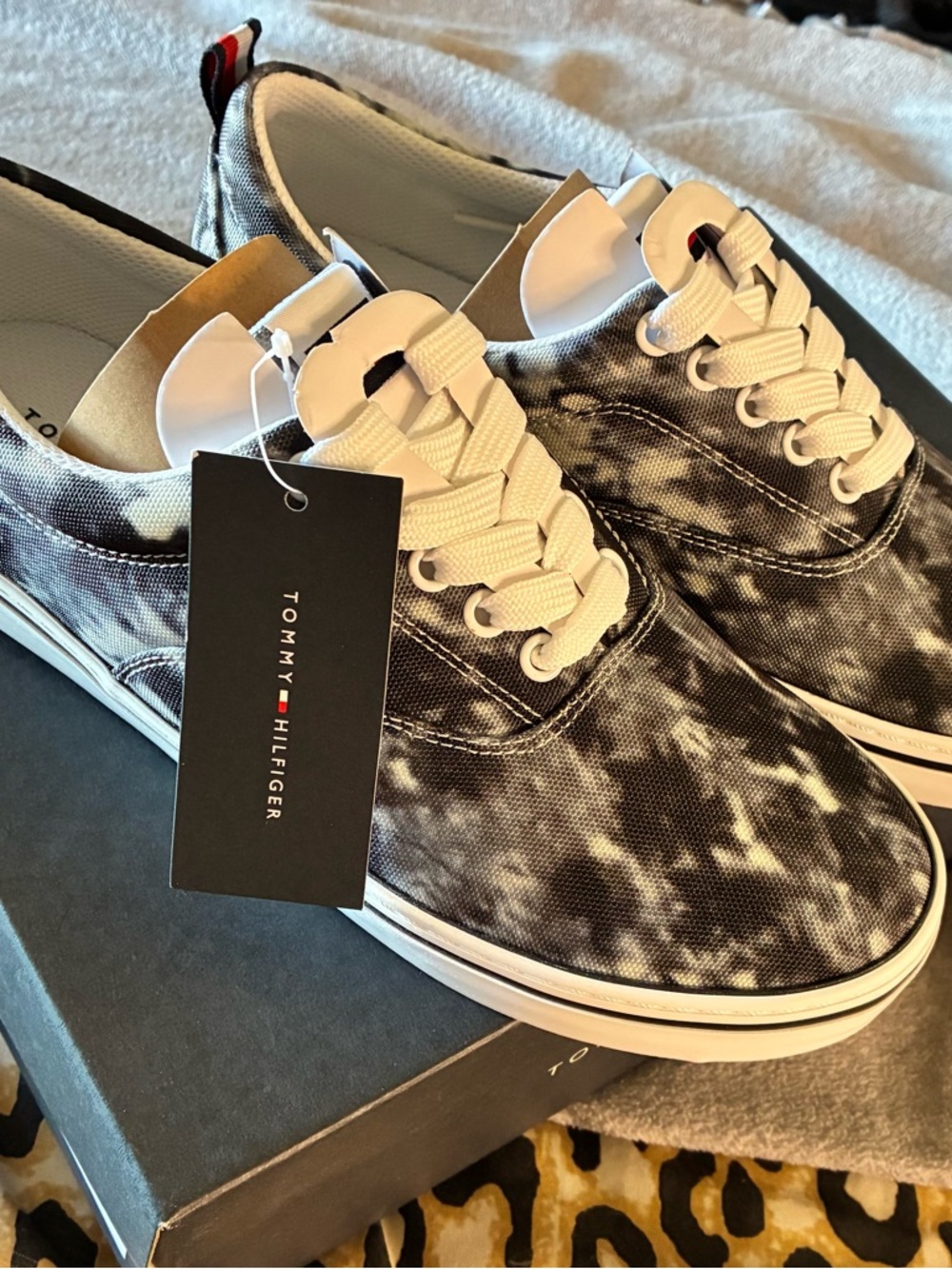 Tommy Hilfiger Black & White Tie-Dye Canvas Low-Top Sneakers